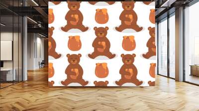 Cartoon bear character teddy pose vector seamless pattern background wild grizzly cute illustration adorable animal design. Wall mural