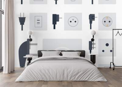 Electric outlet vector illustration energy socket electrical outlets plugs european appliance interior icon. Wall mural