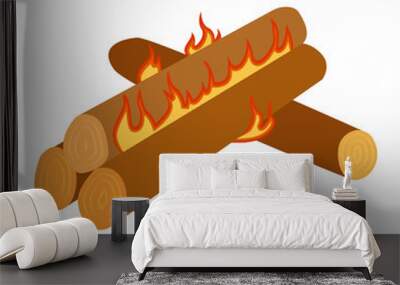 Isolated illustration of campfires logs burning bonfire. Bonfires on white background. Vector bonfire isolated and wood explosion glowing bonfire isolated. Red nature burning blazing power vector. Wall mural