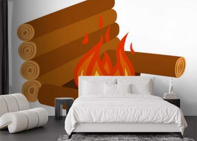 Isolated illustration of campfires logs burning bonfire. Bonfires on white background. Vector bonfire isolated and wood explosion glowing bonfire isolated. Red nature burning blazing power vector. Wall mural