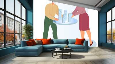 Modern technology virtual reality engineering modeling city, designer together planning building cartoon vector illustration, isolated on white. Character male female professional urban developer. Wall mural