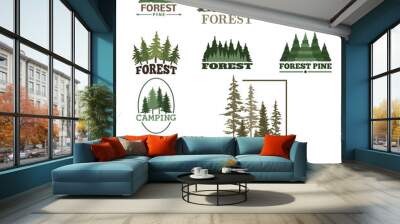 Tree outdoor travel green silhouette forest badge coniferous natural logo badge tops pine spruce vector. Wall mural