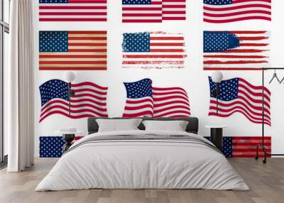 USA flag vector american national symbol of united states with stars stripes illustration freedom independence set of flagged patriotic emblem isolated on white background Wall mural