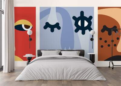 Set of hand drawn abstract art of human face in cubism style, vector illustration Wall mural