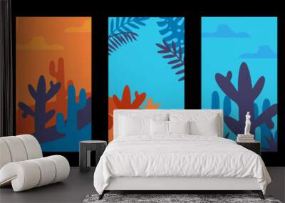 Set of vertical abstract backgrounds or card templates in modern colors, in popular art style Wall mural