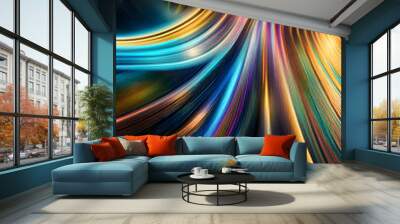 A light rainbow radiant colors striped and Lines banner with golden pattern, white background, graphic design 8K 3D parallax effect, ai generated  Wall mural