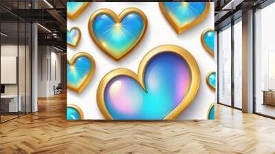 heart-shaped ornaments that are richly decorated with gold and iridescent gem-like qualities Wall mural