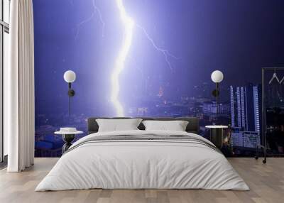 lightning strike over the city Wall mural