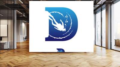 Diver letter based initial D symbol under water sport Wall mural