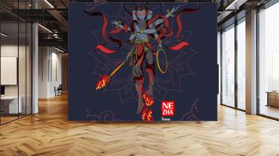 Nezha (哪吒) is a protection deity in Chinese folk religion. vector illustration darker version Wall mural