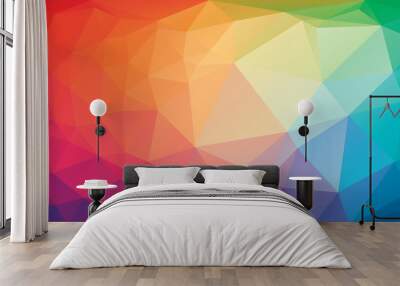 Low poly triangular background in bright rainbow colors. Colorful polygonal banner template. Multicolor backdrop in origami style. Vector eps8 illustration with irregular triangles. Wall mural