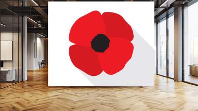 Red Poppy Flower Flat Icon Wall mural