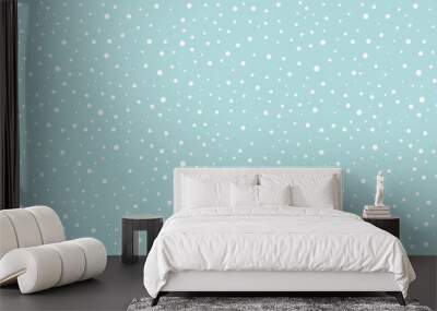 white snow falling on sky blue background seamless pattern. flat style snowfall repeating texture fo Wall mural