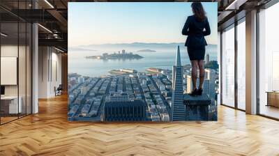 business woman stands on platform overlooking San Francisco cityscape Wall mural