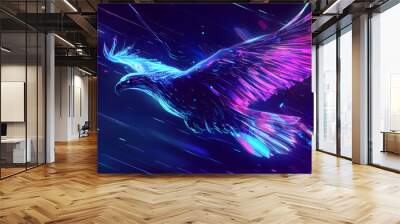 Futuristic Neon Eagle in Flight Wall mural