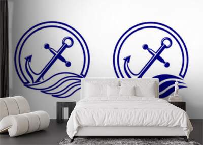 Set of logos of anchors with waves. Vectors. Wall mural