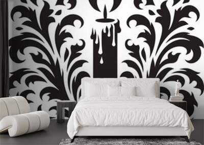 decorative ornament floral candle silhouette sublimation 2d flat black vector illustration symbol and sticker stencil design  Wall mural