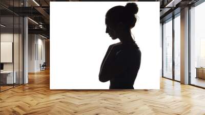 silhouette of a young woman on a white isolated background, face profile of a beautiful girl Wall mural