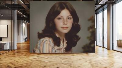 1980s style yearbook headshot of teenage girl with funny hairstyle
 Wall mural