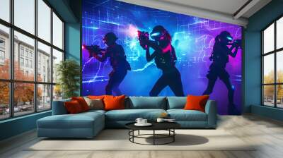 Kids playing Laser Tag. Poster with copy space. Wall mural