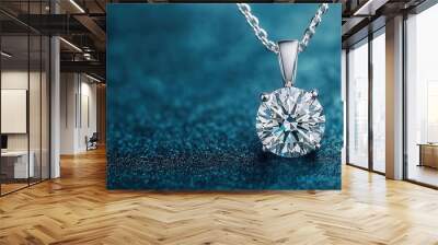 A solitaire round diamond pendant isolated, its brilliance and clarity emphasized against a neutral background round diamond, gemstone, clarity Wall mural