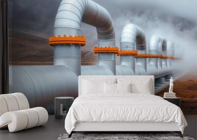 Concept of geothermal energy extraction pipes, modern technology harnessing heat for clean power Wall mural