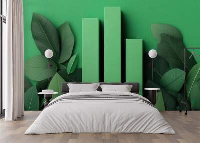 Futuristic green bar chart growing amidst vibrant foliage, symbolizing environmental and financial growth Wall mural