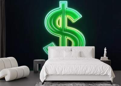 Glowing green dollar icon with an arrow pointing up, symbolizing growth in currency value, Modern, Digital, 3D Render Wall mural