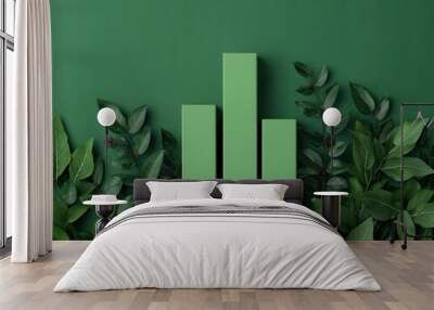 Lush greenery supporting a rising bar chart, symbolizing eco-conscious business and financial success Wall mural