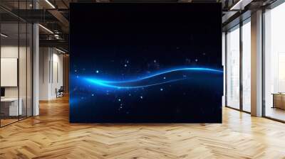 Wavy glowing blue line on dark background. Wall mural