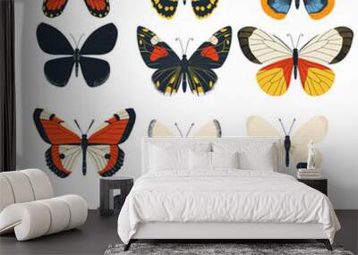 colorful butterfly collection on white background, Vector flat illustration Wall mural