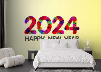 Creative  concept of 2024 happy new year colouerd, positive pattern. Isolated abstract graphic design template with yellow background. Wall mural