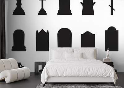 Gravestones and tombstones icons set isolated on white background Wall mural