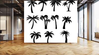 Palm trees black silhouettes set Wall mural