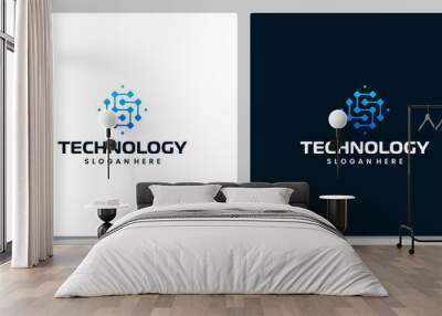 Abstract Digital technology logo design template with initial letter S graphic design illustration. Symbol for tech, internet, system, Artificial Intelligence and computer. Wall mural