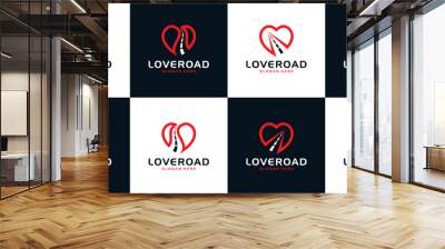 Collection of happy road logo design template. Street logo with heart love graphic design vector illustration. Symbol, icon, creative. Wall mural