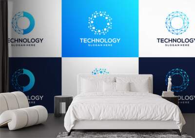 Collection of technology connection logo design with abstract dot, Blockchain, molecule and system graphic design vector illustration. Symbol, icon, creative. Wall mural