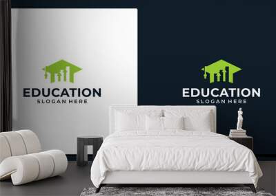 College, Graduate cap, Campus, Education logo design and growing successful business company logo signs. investment, finance, marketing, sales and growth symbol icon. logo vector illustration. Wall mural