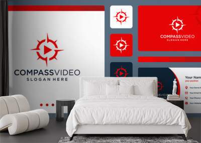 compass logo inspiration with video play button logo. premium vector Wall mural