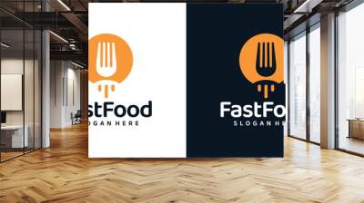 Fast food logo design template. Abstract rocket with fork spoon design graphic vector illustration. Symbol, icon, creative. Wall mural