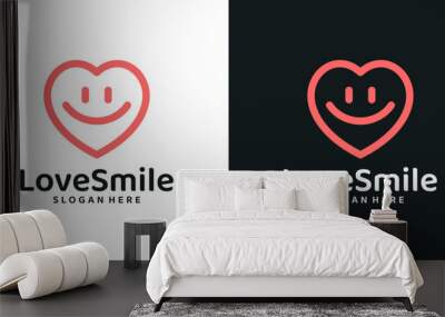 Heart love logo design template with smile logo design graphic vector. Symbol, icon, creative. Wall mural