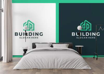 House building logo with initial letter d and b. Vector illustration graphic design in line art style. Good for brand, advertising, real estate, construction, building, and home. Wall mural