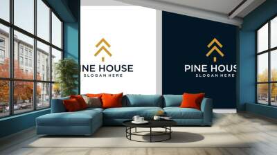 House logo design template with abstract pine tree logo graphic design vector illustration. Symbol, icon, creative. Wall mural