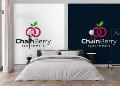 Infinity circle chain Logo with fruit berry logo graphic design vector illustration. Symbol, icon, creative Wall mural