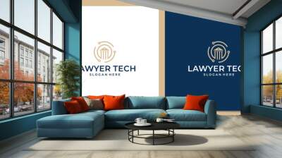 Law building logo design template with technology logo graphic design vector illustration. Symbol, icon, creative. Wall mural