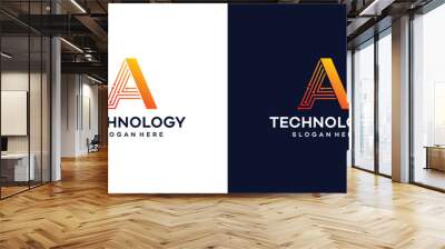 letter A tech style. initial A for technology symbol, internet, system, Artificial Intelligence and computer. inspiration logo design modern. Wall mural