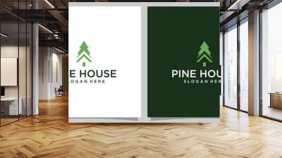 Pine tree Logo Design Template with house building logo vector design template. Wall mural