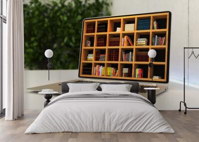 Laptop with online library realistic 3D rendering Wall mural