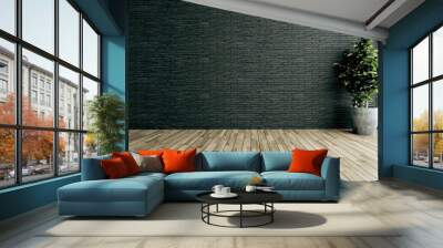 Minimalist design empty modern office or homes. Thought design idea with black brick wall, plant 3D rendering Wall mural