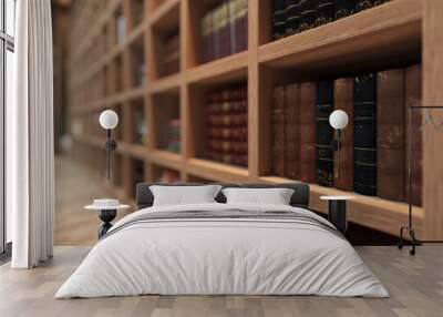 wooden bookshelf full of books from library Wall mural